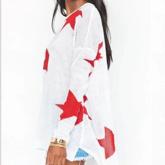Show Me Your Mumu Bronson Star Tossed Red Star Oversized Pullover Sweater Sz XS - Picture 15 of 16